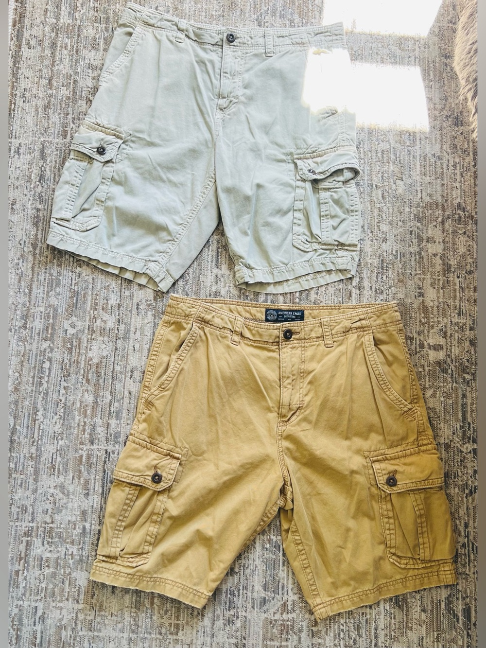 Men's Cargo Shorts Bundle of 2 Tan and Cream Casual Utility Style - Picture 1 of 11